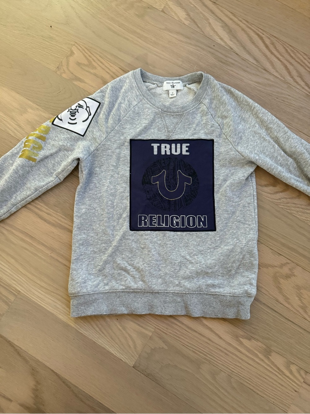 True Religion Kids Light Gray Sweatshirt with Navy Logo Patch